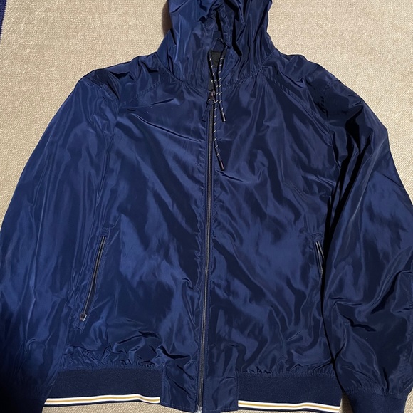 Men’s Navy Blue Zara Windbreaker w/ Hood - Picture 1 of 3